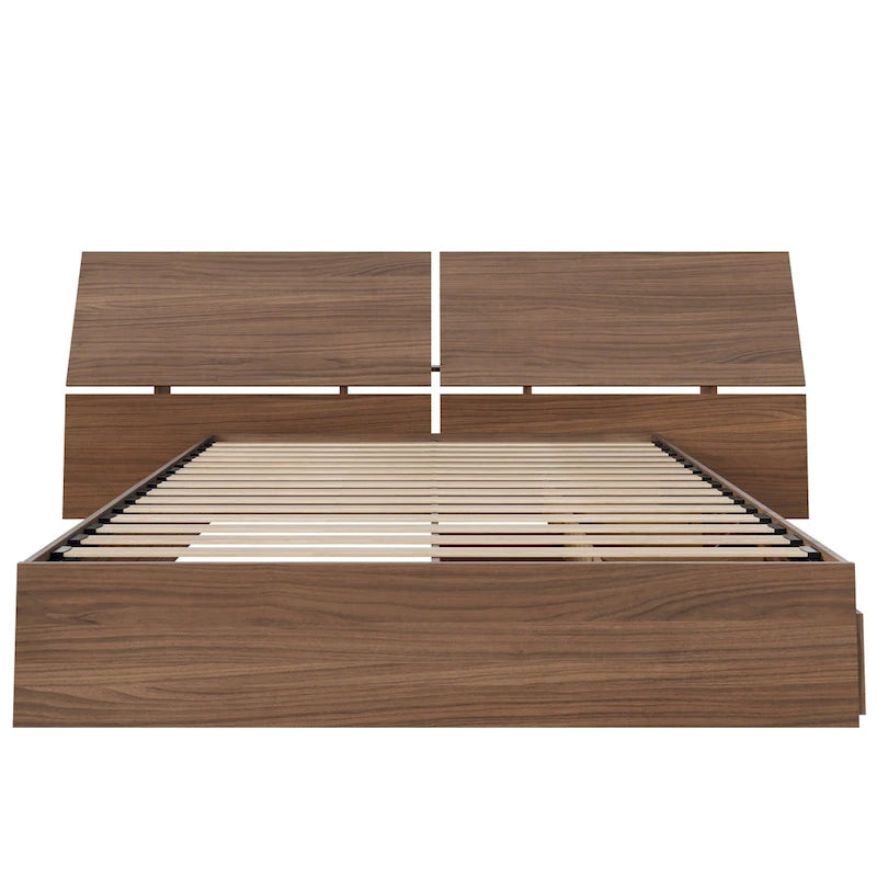 Nexera Storage Bed with Headboard, Walnut