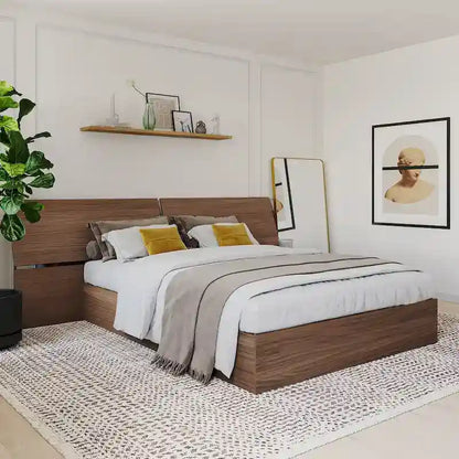 Nexera Storage Bed with Headboard, Walnut