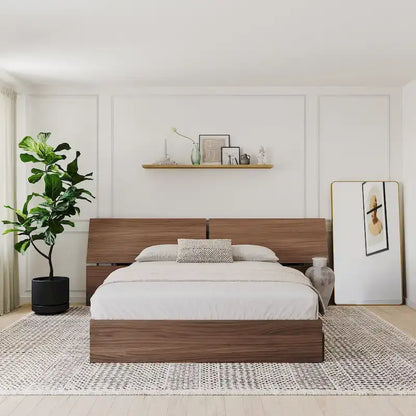 Nexera Storage Bed with Headboard, Walnut