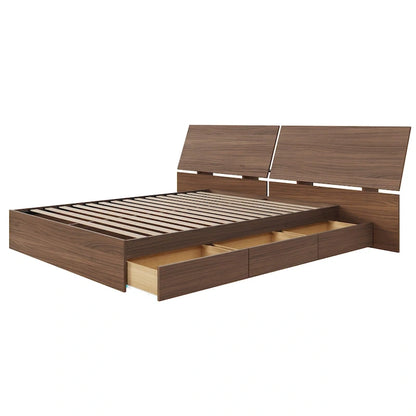 Nexera Storage Bed with Headboard, Walnut