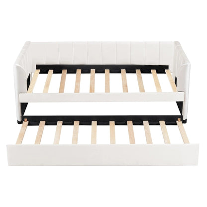 Twin Size Upholstered Daybed with Ergonomic Design Backrest and Trundle