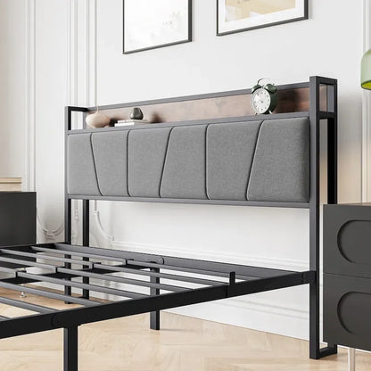 Storage Headboard Metal Bed Frame with 2 Drawers
