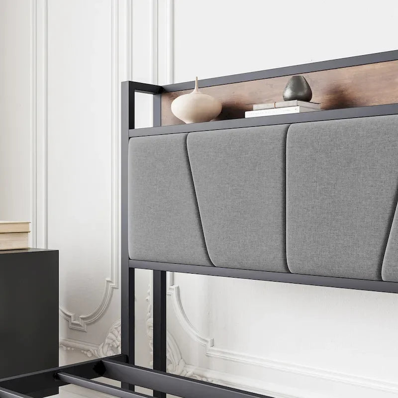 Storage Headboard Metal Bed Frame with 2 Drawers