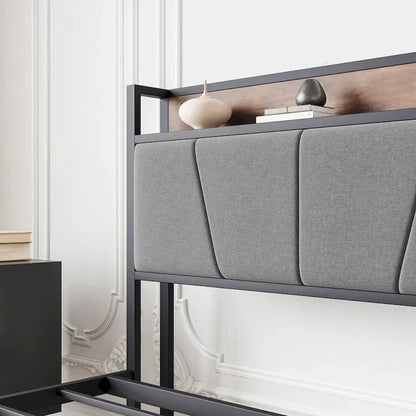 Storage Headboard Metal Bed Frame with 2 Drawers