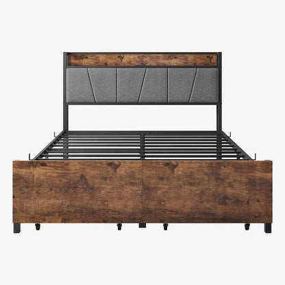 Storage Headboard Metal Bed Frame with 2 Drawers