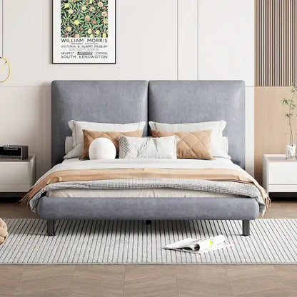 Queen Size Platform Bed with Two Large Headrests