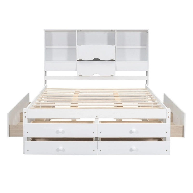 King Size Platform Bed with Storage Headboard and 8 Drawers