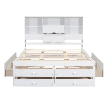 King Size Platform Bed with Storage Headboard and 8 Drawers