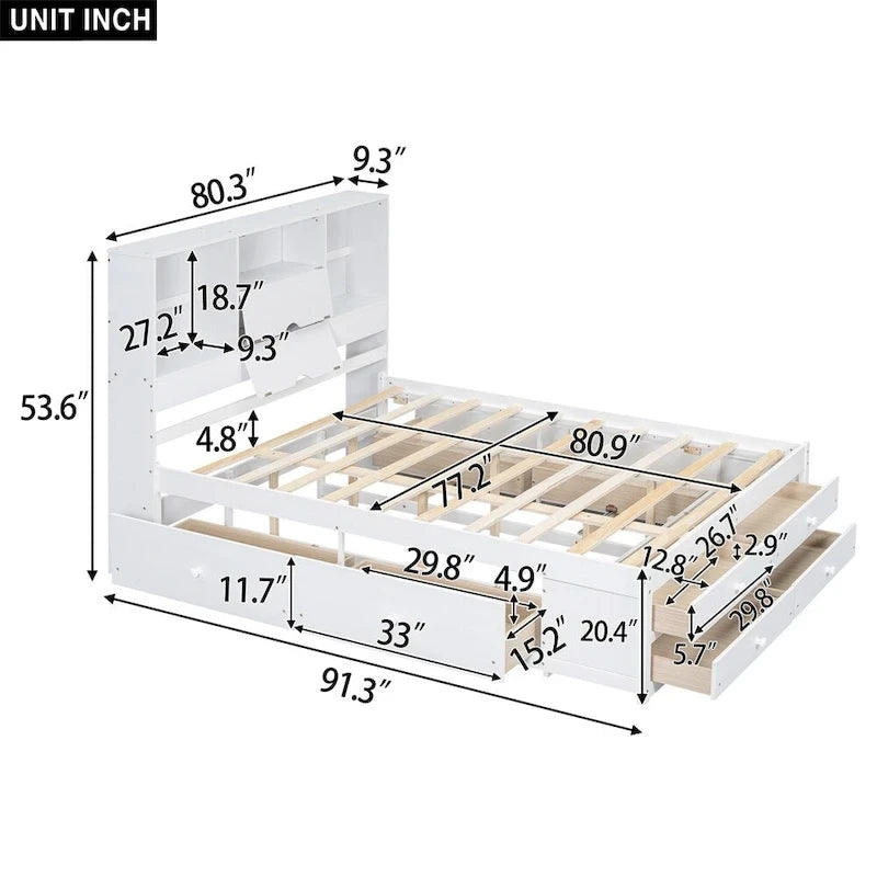 King Size Platform Bed with Storage Headboard and 8 Drawers