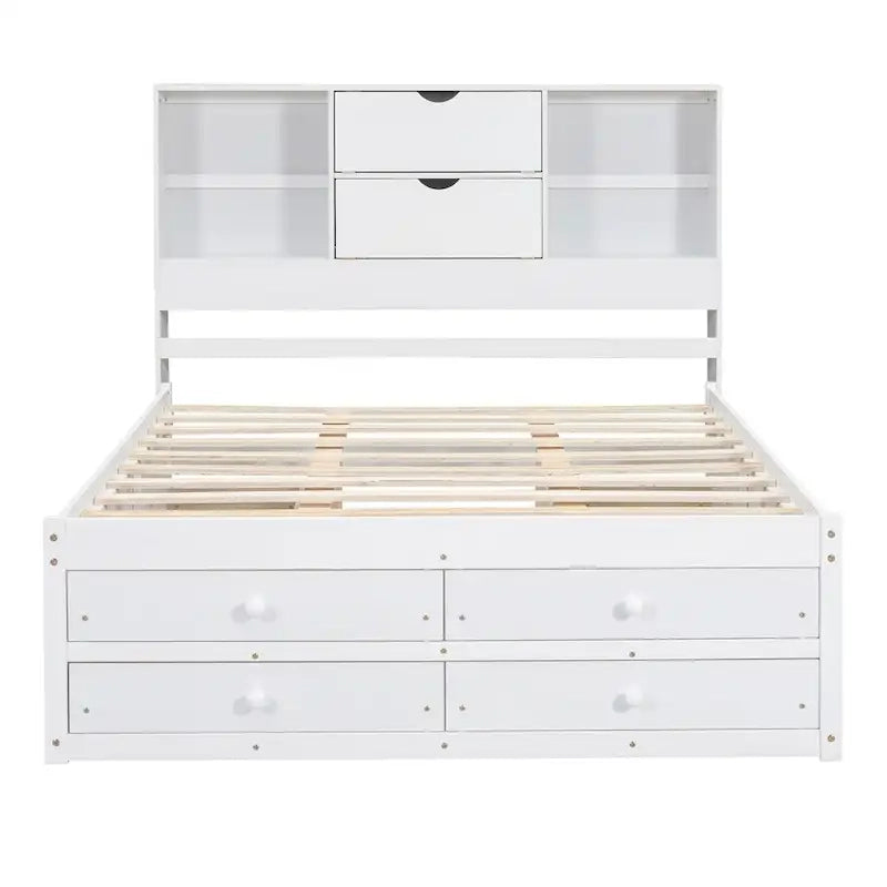 King Size Platform Bed with Storage Headboard and 8 Drawers