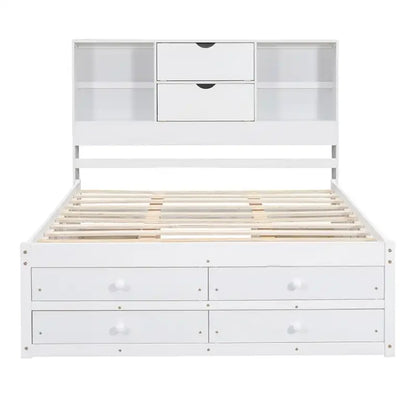 King Size Platform Bed with Storage Headboard and 8 Drawers