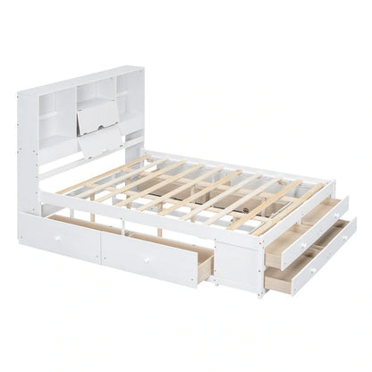 King Size Platform Bed with Storage Headboard and 8 Drawers