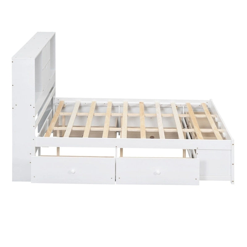 King Size Platform Bed with Storage Headboard and 8 Drawers