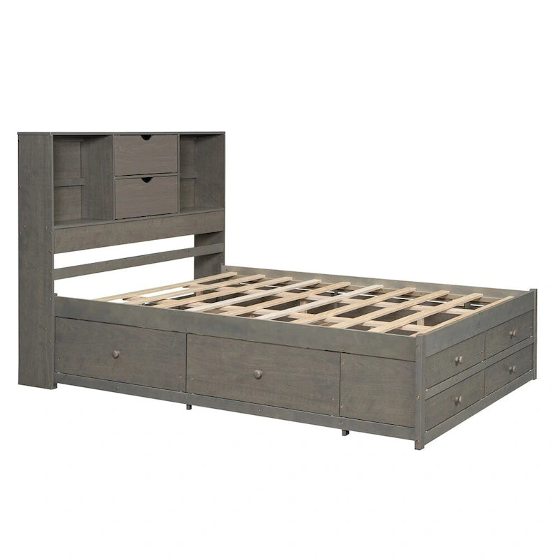 King Size Platform Bed with Storage Headboard and 8 Drawers