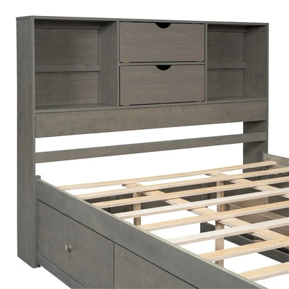 King Size Platform Bed with Storage Headboard and 8 Drawers