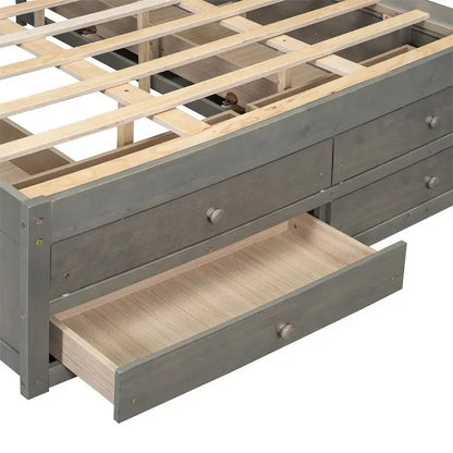 King Size Platform Bed with Storage Headboard and 8 Drawers