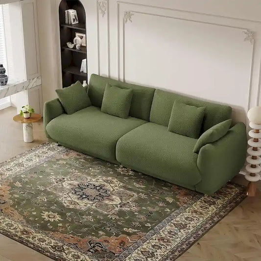 86.6 Modern Teddy Velvet Triple Sofa with 4 Pillows and Metal Legs