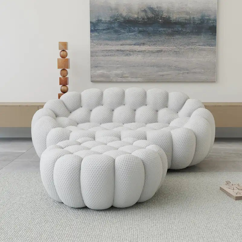 3D Honeycomb Fabric Upholstered Bubble Sofa Modern Loveseat with Ottoman