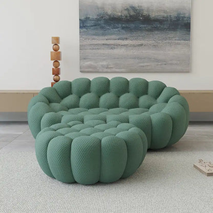 3D Honeycomb Fabric Upholstered Bubble Sofa Modern Loveseat with Ottoman
