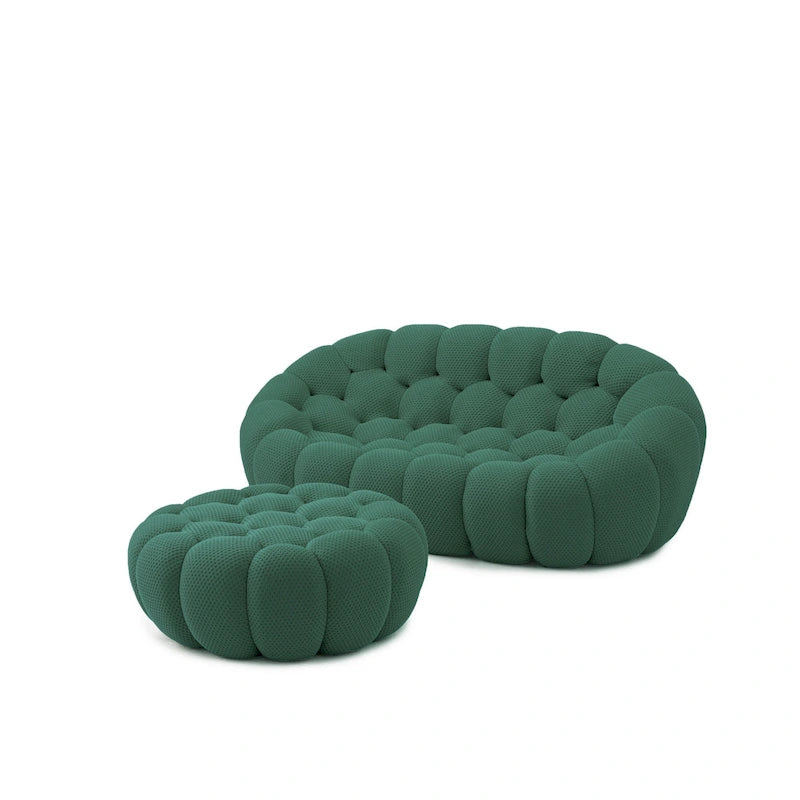 3D Honeycomb Fabric Upholstered Bubble Sofa Modern Loveseat with Ottoman