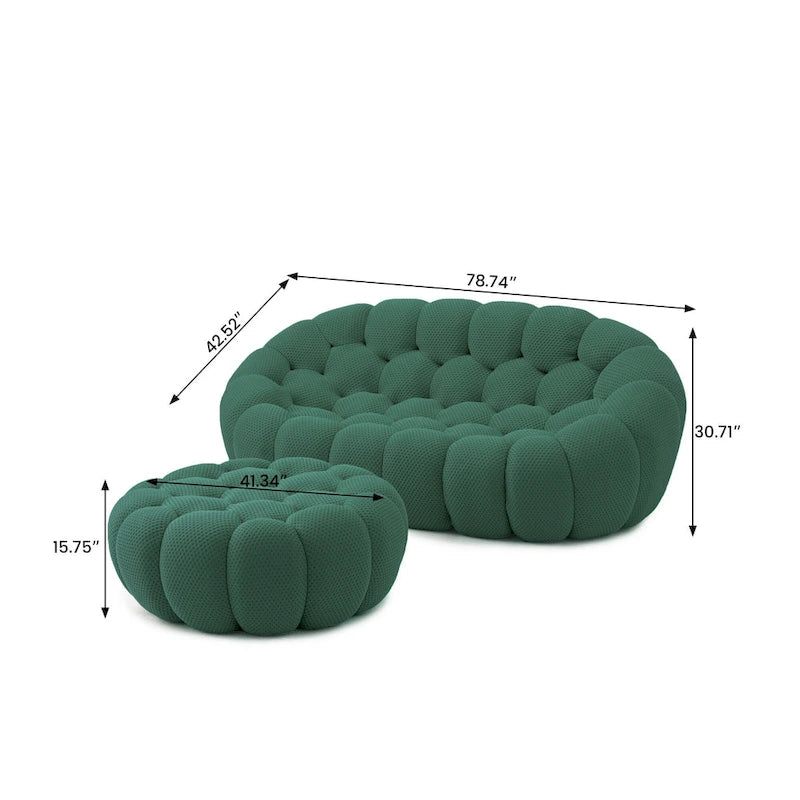 3D Honeycomb Fabric Upholstered Bubble Sofa Modern Loveseat with Ottoman