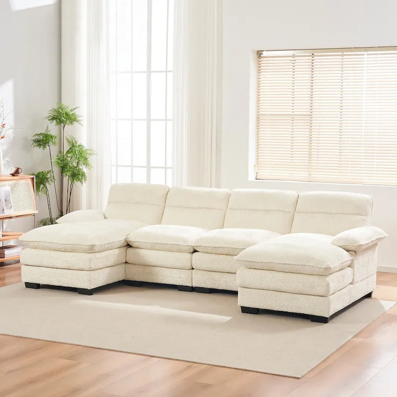 U-shaped profile sofa, including two single seats and two chaise, modular sofa, Chenille sofa