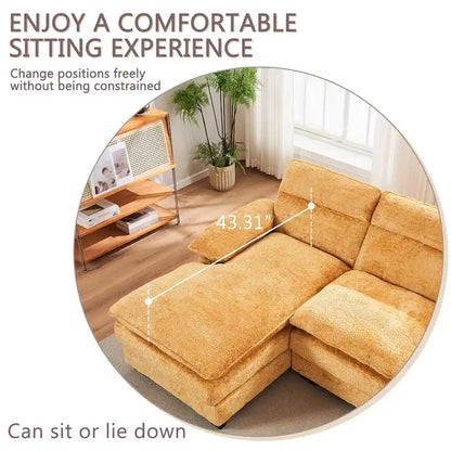 U-shaped profile sofa, including two single seats and two chaise, modular sofa, Chenille sofa