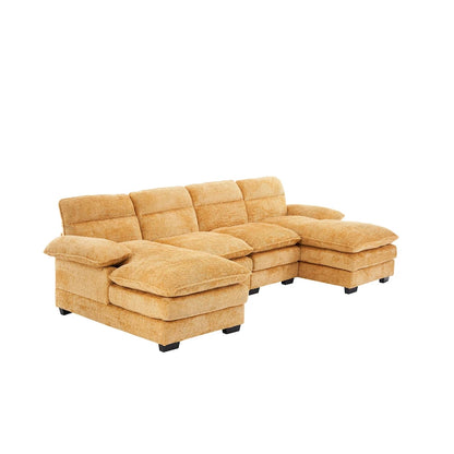 U-shaped profile sofa, including two single seats and two chaise, modular sofa, Chenille sofa