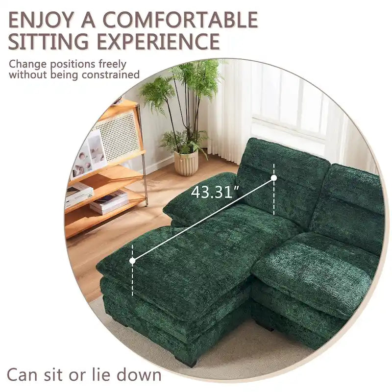 U-shaped profile sofa, including two single seats and two chaise, modular sofa, Chenille sofa