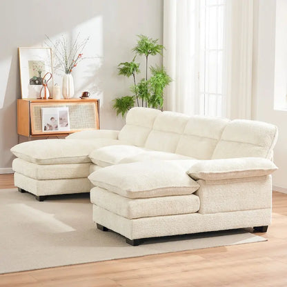 U-shaped profile sofa, including two single seats and two chaise, modular sofa, Chenille sofa