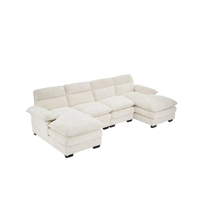 U-shaped profile sofa, including two single seats and two chaise, modular sofa, Chenille sofa