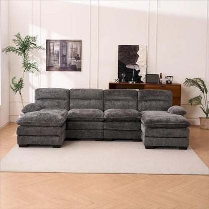 U-shaped profile sofa, including two single seats and two chaise, modular sofa, Chenille sofa
