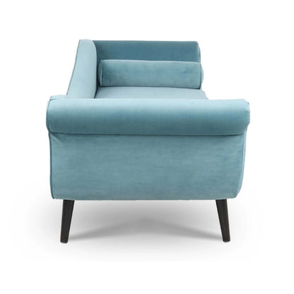 Chaise Lounge Indoor with Scroll Arms,Upholstered Chair Recliner Couch with Rolled Accent Pillow and Solid Wood Legs