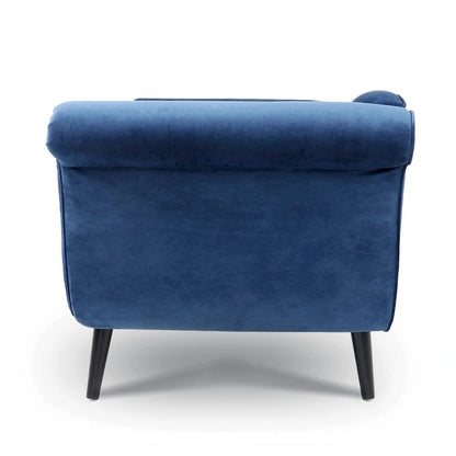 Chaise Lounge Indoor with Scroll Arms,Upholstered Chair Recliner Couch with Rolled Accent Pillow and Solid Wood Legs