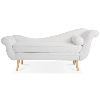 Chaise Lounge Indoor with Scroll Arms,Upholstered Chair Recliner Couch with Rolled Accent Pillow and Solid Wood Legs