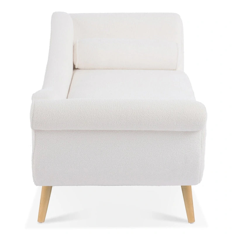 Chaise Lounge Indoor with Scroll Arms,Upholstered Chair Recliner Couch with Rolled Accent Pillow and Solid Wood Legs