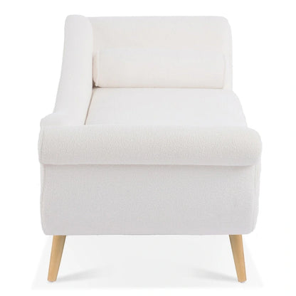 Chaise Lounge Indoor with Scroll Arms,Upholstered Chair Recliner Couch with Rolled Accent Pillow and Solid Wood Legs