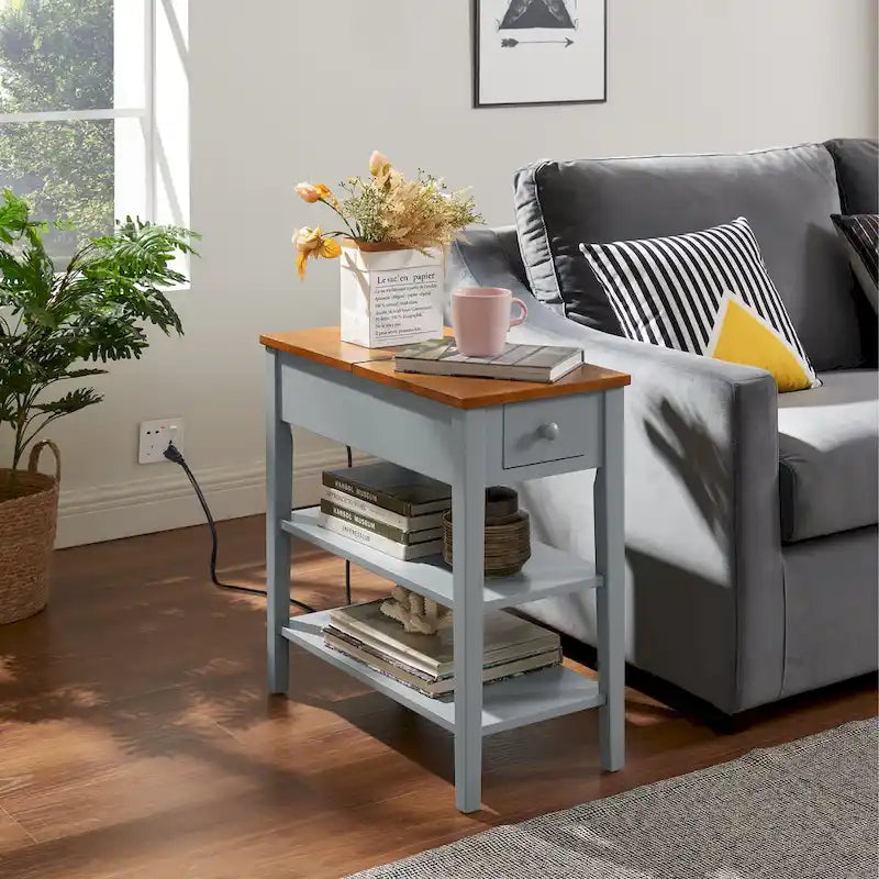 Narrow End Table with USB Charging Ports