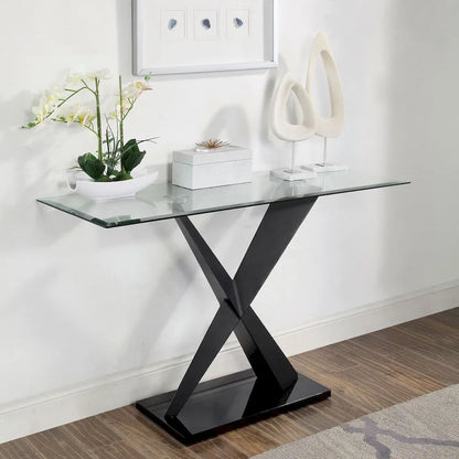 Gar Glam Black X-Base Glass Top Sofa Table by Furniture of America