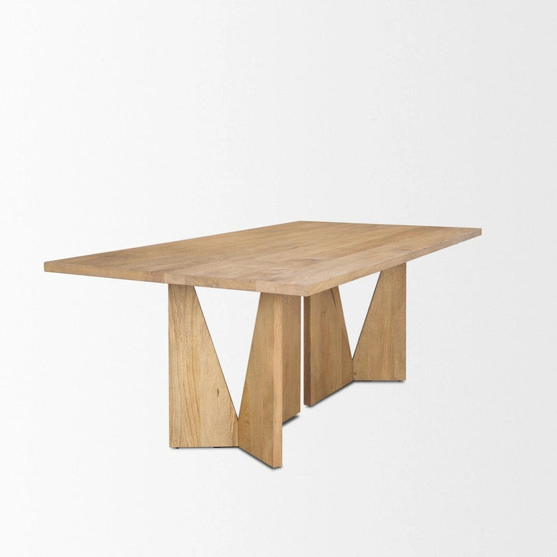 Tarro 84 Rectangular Light Brown Wood w/ Geometrical Base Dining Table - 84.0L x 42.0W x 30.0H
