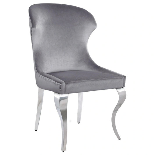 Cian 22 Inch Dining Chair, Curved, Cabriole Legs, Gray Velvet, Set of 2