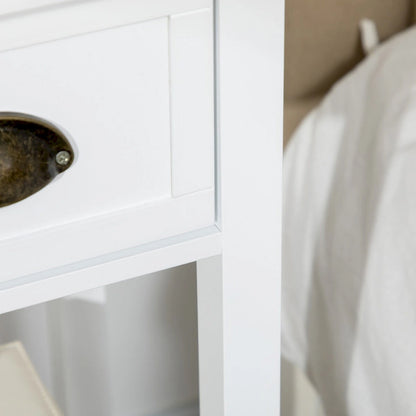 2-Tier Side Table with Drawer, Narrow End Table with Bottom Shelf, for Living Room or Bedroom, White