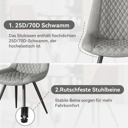 Leather Dining Chair with Metal Legs Set of 2