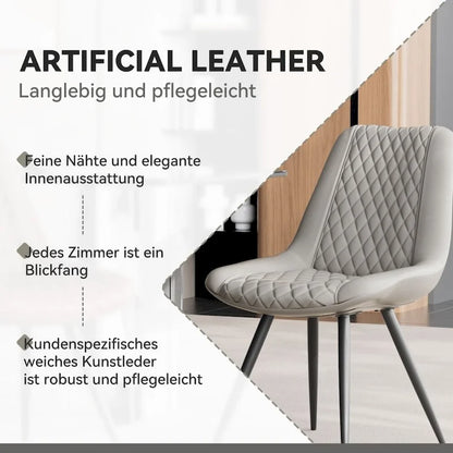 Leather Dining Chair with Metal Legs Set of 2