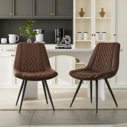 Leather Dining Chair with Metal Legs Set of 2