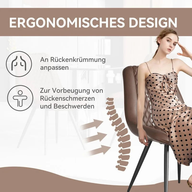 Leather Dining Chair with Metal Legs Set of 2