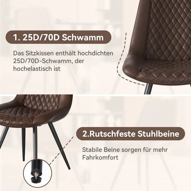 Leather Dining Chair with Metal Legs Set of 2