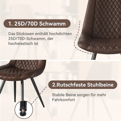 Leather Dining Chair with Metal Legs Set of 2