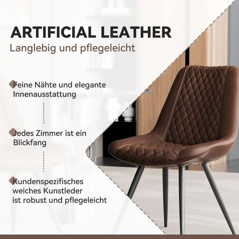 Leather Dining Chair with Metal Legs Set of 2