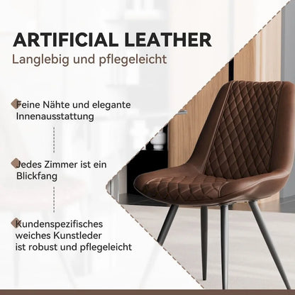 Leather Dining Chair with Metal Legs Set of 2